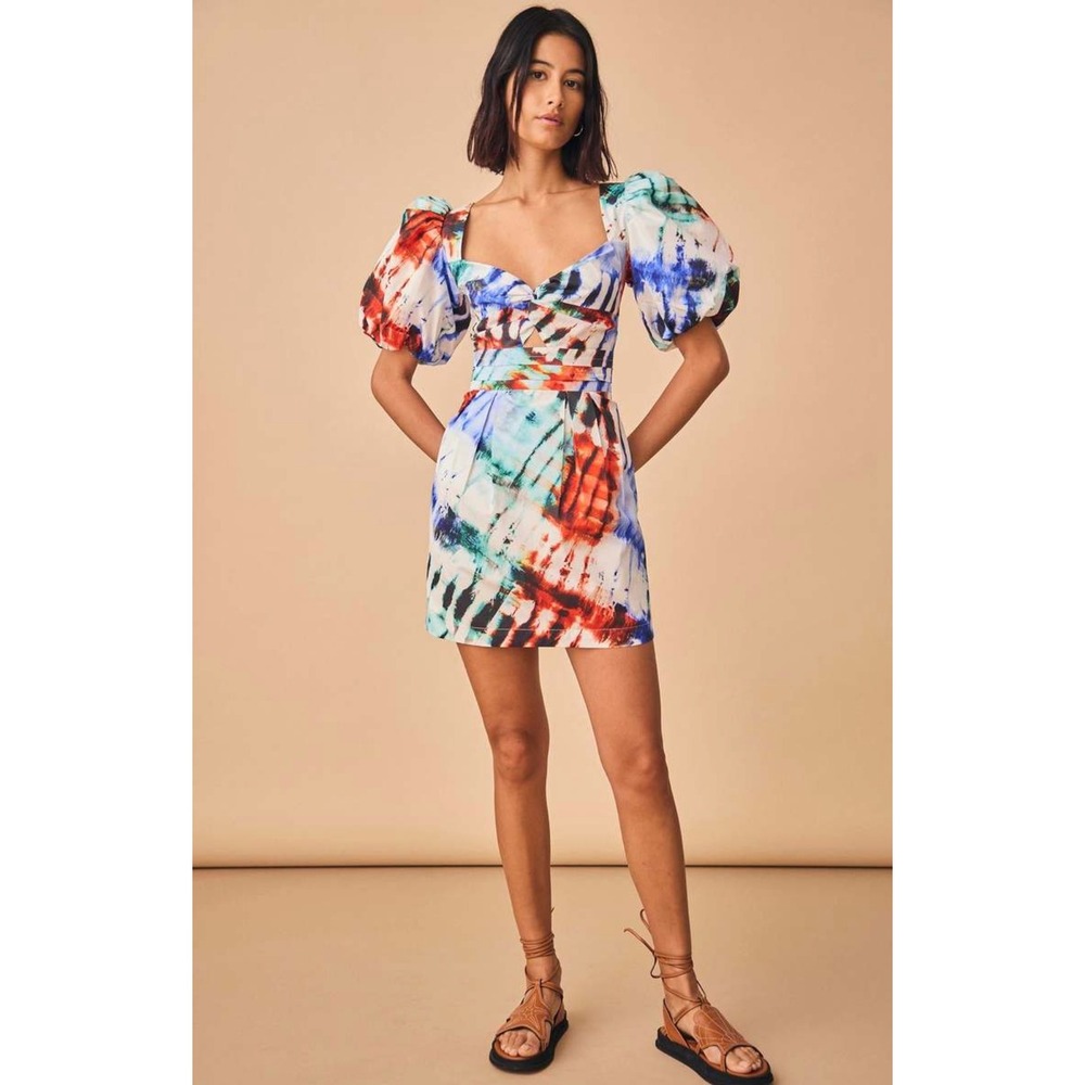 B44 Hunter Bell Tilly Mini Dress 2 Electric Tie Dye Puff Sleeve Summer Party